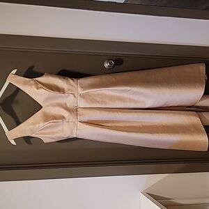 Alfred Sung high low plunge neck ball gown - cream gold shimmer